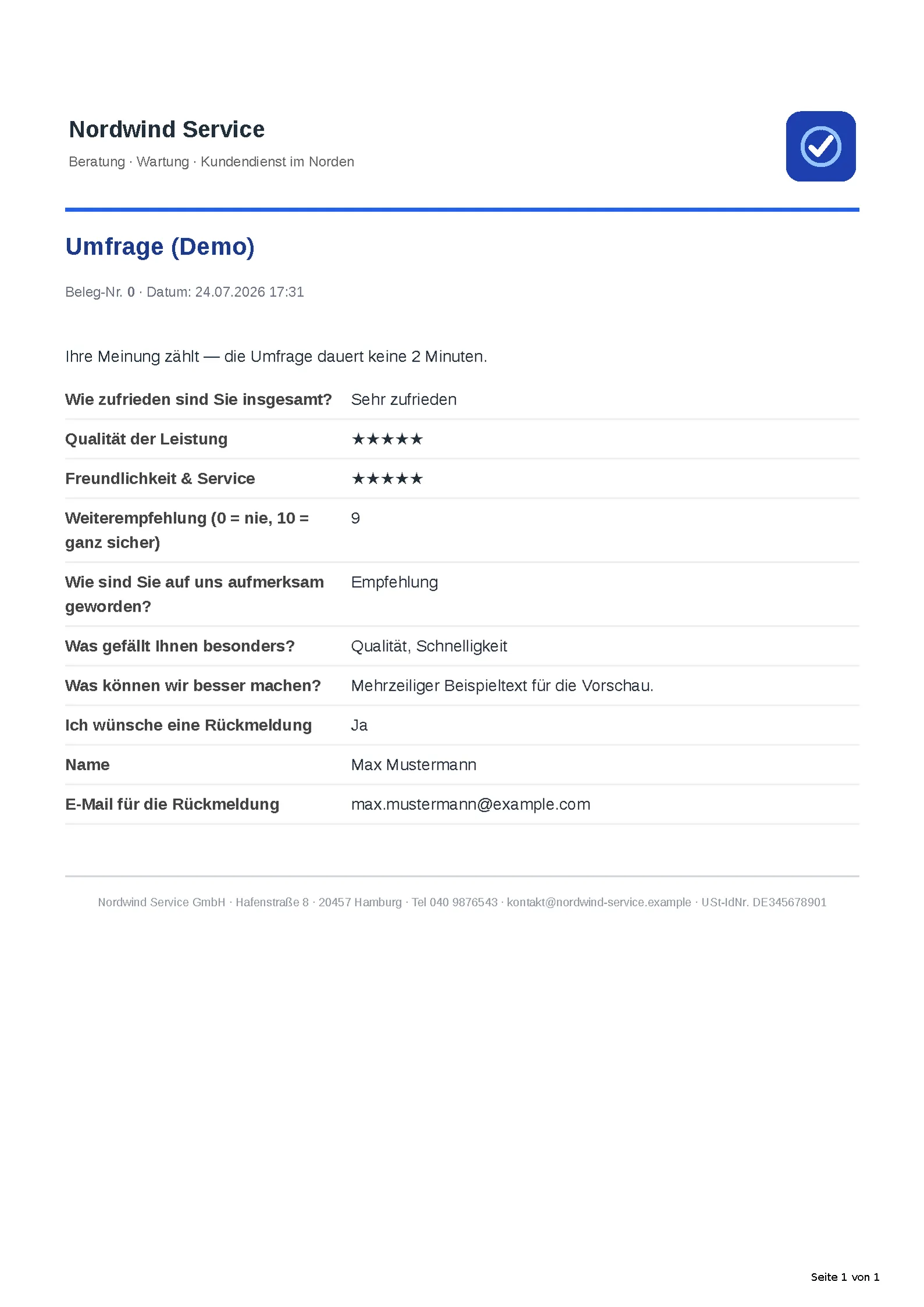 Das automatisch erzeugte PDF-Dokument.